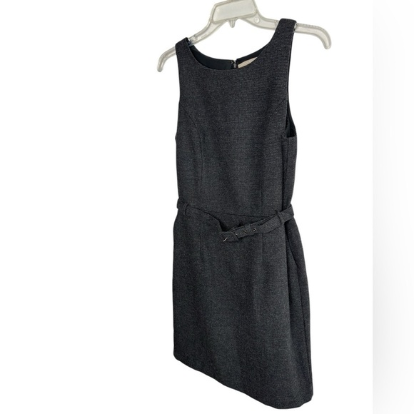 Banana Republic Sheath Dress Jumper Belted Pockets Wool Tweed Size 8 Black Gray - Picture 3 of 14